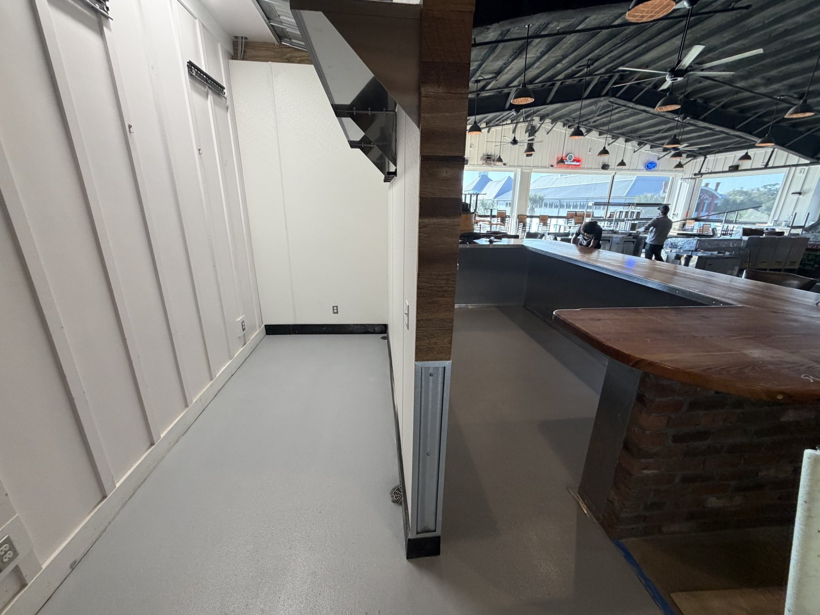 Bar service area with epoxy floor